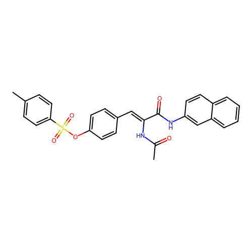 (Z)-4-(2-acetamido-3-(naphthalen-2-ylamino)-3-oxoprop-1-en-1-yl)phenyl 4-methylbenzenesulfonate structure