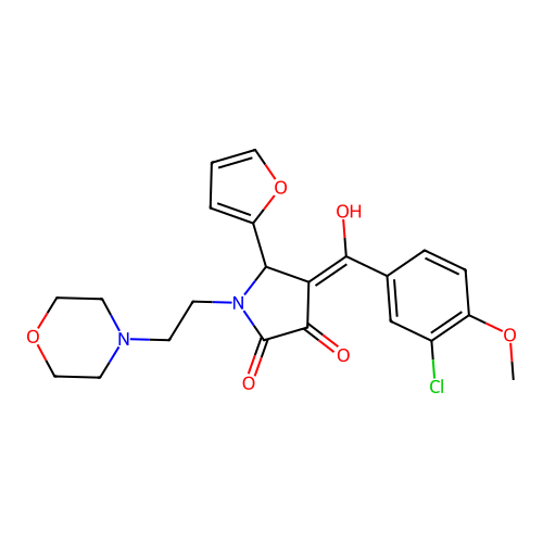 (4E)-4-[(3-chloro-4-methoxyphenyl)-hydroxymethylidene]-5-(furan-2-yl)-1-(2-morpholin-4-ylethyl)pyrrolidine-2,3-dione structure