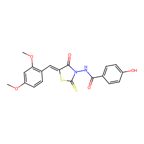 N-[(5Z)-5-(2,4-dimethoxybenzylidene)-4-oxo-2-thioxo-1,3-thiazolidin-3-yl]-4-hydroxybenzamide structure