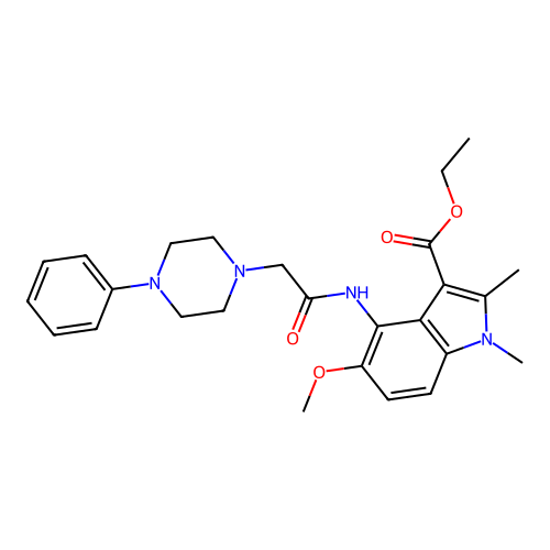 Ethyl 5-methoxy-1,2-dimethyl-4-[[2-(4-phenylpiperazin-1-yl)acetyl]amino]indole-3-carboxylate structure