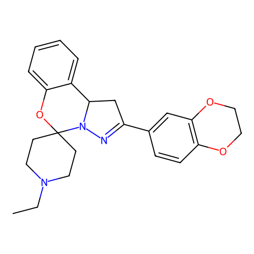 2'-(2,3-dihydro-1,4-benzodioxin-6-yl)-1-ethyl-1',10b'-dihydrospiro[piperidine-4,5'-pyrazolo[1,5-c][1,3]benzoxazine] structure