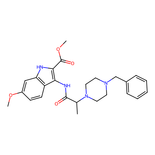 Methyl 3-[2-(4-benzylpiperazin-1-yl)propanoylamino]-6-methoxy-1H-indole-2-carboxylate structure
