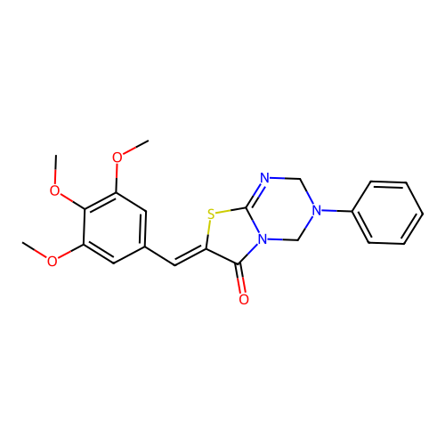 (Z)-3-phenyl-7-(3,4,5-trimethoxybenzylidene)-3,4-dihydro-2H-thiazolo[3,2-a][1,3,5]triazin-6(7H)-one structure