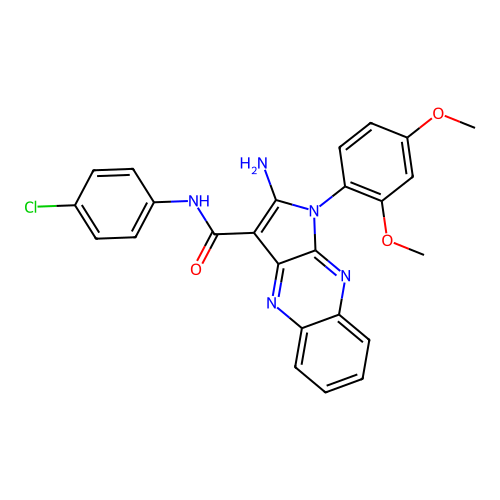 2-amino-N-(4-chlorophenyl)-1-(2,4-dimethoxyphenyl)-1H-pyrrolo[2,3-b]quinoxaline-3-carboxamide structure