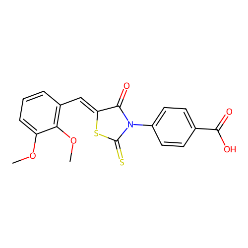(Z)-4-(5-(2,3-dimethoxybenzylidene)-4-oxo-2-thioxothiazolidin-3-yl)benzoic acid structure