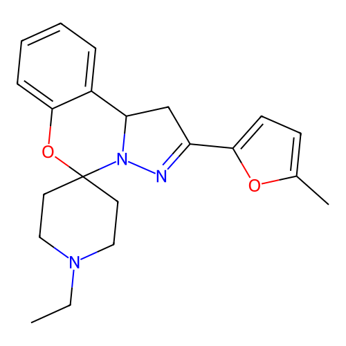 1'-ethyl-2-(5-methylfuran-2-yl)-1,10b-dihydrospiro[benzo[e]pyrazolo[1,5-c][1,3]oxazine-5,4'-piperidine] structure