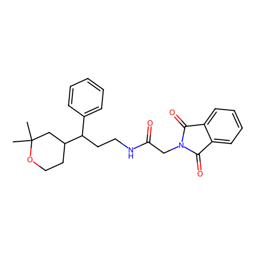 N-[3-(2,2-dimethyloxan-4-yl)-3-phenyl-propyl]-2-(1,3-dioxoisoindol-2-yl)acetamide structure