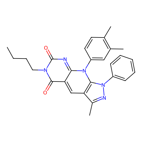 6-butyl-9-(3,4-dimethylphenyl)-3-methyl-1-phenyl-1H-pyrazolo[4',3':5,6]pyrido[2,3-d]pyrimidine-5,7(6H,9H)-dione structure
