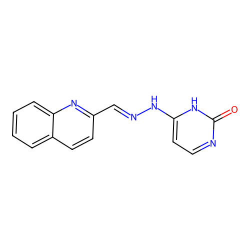 (E)-4-(2-(quinolin-2-ylmethylene)hydrazinyl)pyrimidin-2(1H)-one structure