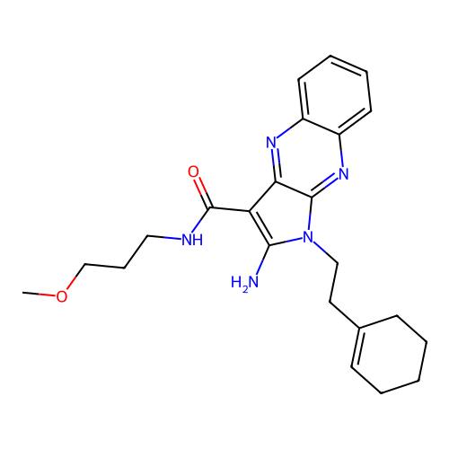 2-amino-1-(2-(cyclohex-1-en-1-yl)ethyl)-N-(3-methoxypropyl)-1H-pyrrolo[2,3-b]quinoxaline-3-carboxamide structure