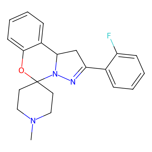 2'-(2-fluorophenyl)-1-methyl-1',10b'-dihydrospiro[piperidine-4,5'-pyrazolo[1,5-c][1,3]benzoxazine] structure