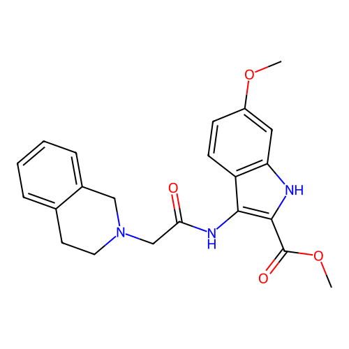 Methyl 3-[[2-(3,4-dihydro-1H-isoquinolin-2-yl)acetyl]amino]-6-methoxy-1H-indole-2-carboxylate structure