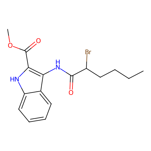 methyl 3-[(2-bromohexanoyl)amino]-1H-indole-2-carboxylate structure