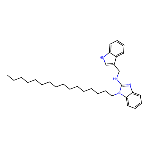 1-hexadecyl-N-(1H-indol-3-ylmethyl)-1H-benzimidazol-2-amine structure