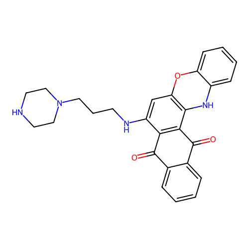 7-((3-(piperazin-1-yl)propyl)amino)-8H-naphtho[2,3-a]phenoxazine-8,13(14H)-dione structure