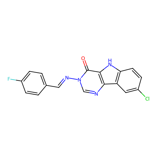 (E)-8-chloro-3-((4-fluorobenzylidene)amino)-3H-pyrimido[5,4-b]indol-4(5H)-one structure