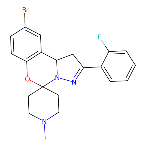 9'-bromo-2'-(2-fluorophenyl)-1-methyl-1',10b'-dihydrospiro[piperidine-4,5'-pyrazolo[1,5-c][1,3]benzoxazine] structure