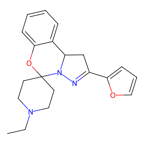 1'-ethyl-2-(furan-2-yl)-1,10b-dihydrospiro[benzo[e]pyrazolo[1,5-c][1,3]oxazine-5,4'-piperidine] structure