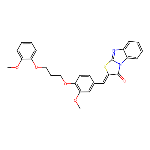 (Z)-2-(3-methoxy-4-(3-(2-methoxyphenoxy)propoxy)benzylidene)benzo[4,5]imidazo[2,1-b]thiazol-3(2H)-one structure
