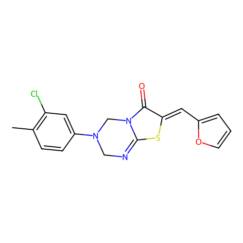 (7Z)-3-(3-chloro-4-methylphenyl)-7-(furan-2-ylmethylidene)-2,4-dihydro-[1,3]thiazolo[3,2-a][1,3,5]triazin-6-one structure