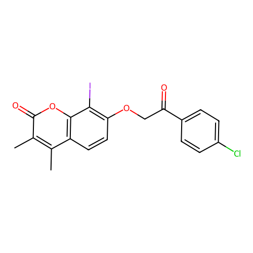 7-(2-(4-chlorophenyl)-2-oxoethoxy)-8-iodo-3,4-dimethyl-2H-chromen-2-one structure