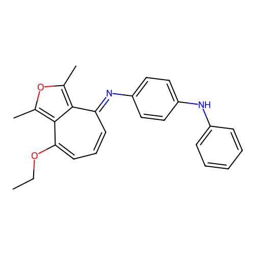 (E)-N1-(8-ethoxy-1,3-dimethyl-4H-cyclohepta[c]furan-4-ylidene)-N4-phenylbenzene-1,4-diamine structure