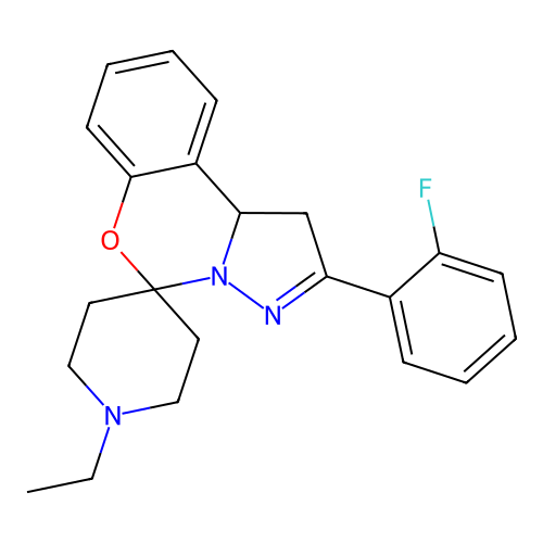 1'-ethyl-2-(2-fluorophenyl)-1,10b-dihydrospiro[benzo[e]pyrazolo[1,5-c][1,3]oxazine-5,4'-piperidine] structure