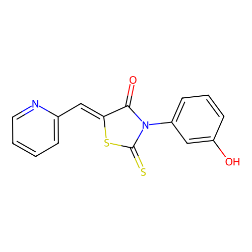 (Z)-3-(3-hydroxyphenyl)-5-(pyridin-2-ylmethylene)-2-thioxothiazolidin-4-one structure