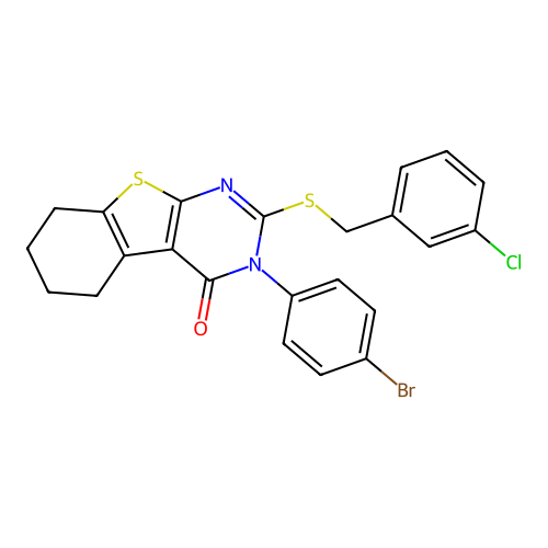 3-(4-bromophenyl)-2-[(3-chlorobenzyl)sulfanyl]-5,6,7,8-tetrahydro[1]benzothieno[2,3-d]pyrimidin-4(3H)-one structure