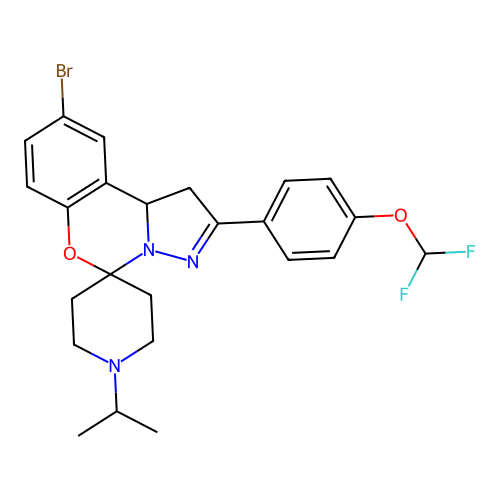 9'-bromo-2'-[4-(difluoromethoxy)phenyl]-1-(propan-2-yl)-1',10b'-dihydrospiro[piperidine-4,5'-pyrazolo[1,5-c][1,3]benzoxazine] structure