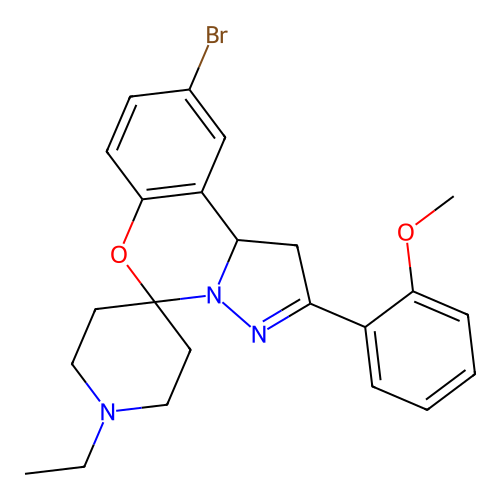 9'-bromo-1-ethyl-2'-(2-methoxyphenyl)-1',10b'-dihydrospiro[piperidine-4,5'-pyrazolo[1,5-c][1,3]benzoxazine] structure