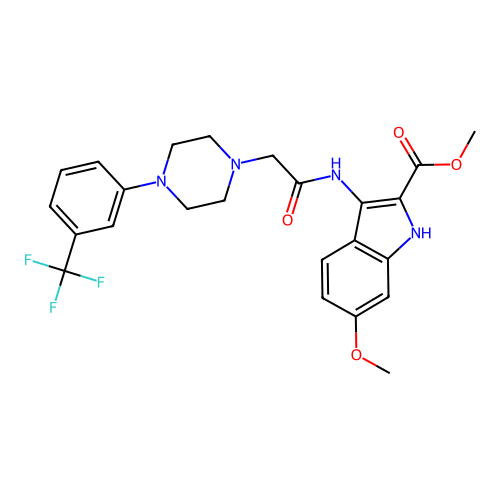 methyl 6-methoxy-3-(2-(4-(3-(trifluoromethyl)phenyl)piperazin-1-yl)acetamido)-1H-indole-2-carboxylate structure
