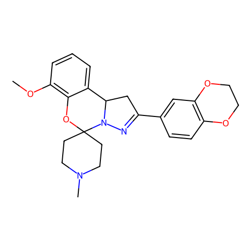 2'-(2,3-dihydro-1,4-benzodioxin-6-yl)-7'-methoxy-1-methyl-1',10b'-dihydrospiro[piperidine-4,5'-pyrazolo[1,5-c][1,3]benzoxazine] structure