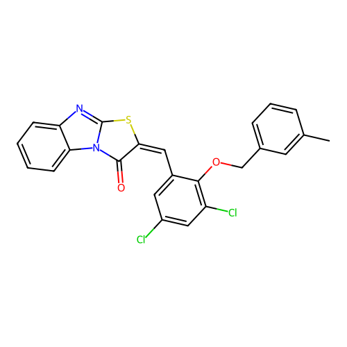 (E)-2-(3,5-dichloro-2-((3-methylbenzyl)oxy)benzylidene)benzo[4,5]imidazo[2,1-b]thiazol-3(2H)-one structure