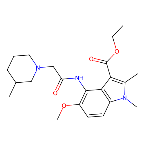 Ethyl 5-methoxy-1,2-dimethyl-4-[[2-(3-methyl-1-piperidyl)acetyl]amino]indole-3-carboxylate structure
