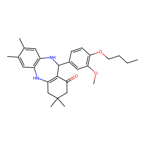 11-(4-butoxy-3-methoxyphenyl)-3,3,7,8-tetramethyl-2,3,4,5,10,11-hexahydro-1H-dibenzo[b,e][1,4]diazepin-1-one structure