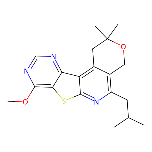5-isobutyl-8-methoxy-2,2-dimethyl-2,4-dihydro-1H-pyrano[4'',3'':4',5']pyrido[3',2':4,5]thieno[3,2-d]pyrimidine structure