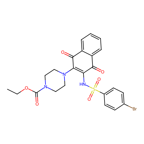 ethyl 4-[3-[(4-bromophenyl)sulfonylamino]-1,4-dioxonaphthalen-2-yl]piperazine-1-carboxylate structure
