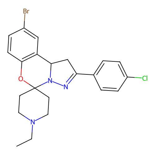 9'-bromo-2'-(4-chlorophenyl)-1-ethyl-1',10b'-dihydrospiro[piperidine-4,5'-pyrazolo[1,5-c][1,3]benzoxazine] structure
