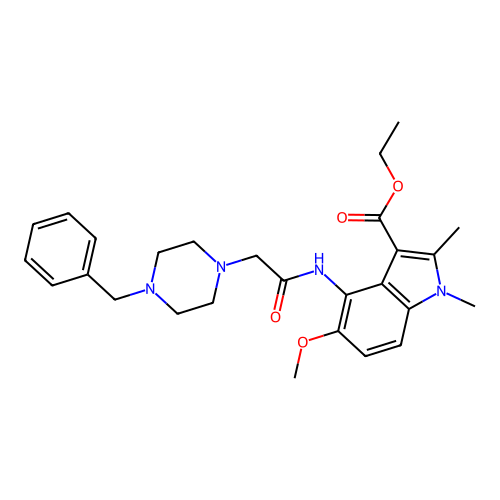 ethyl 4-(2-(4-benzylpiperazin-1-yl)acetamido)-5-methoxy-1,2-dimethyl-1H-indole-3-carboxylate structure