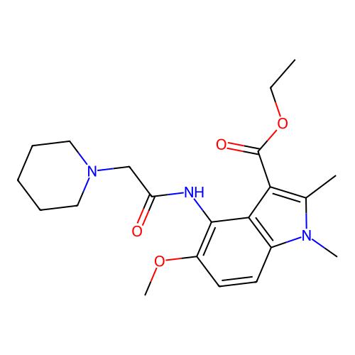 ethyl 5-methoxy-1,2-dimethyl-4-[(2-piperidin-1-ylacetyl)amino]indole-3-carboxylate structure
