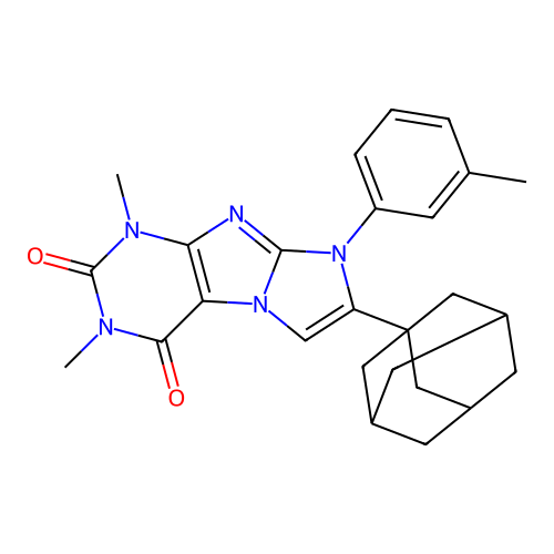 7-((3R,5R)-adamantan-1-yl)-1,3-dimethyl-8-(m-tolyl)-1H-imidazo[2,1-f]purine-2,4(3H,8H)-dione structure