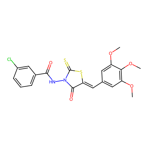 (Z)-3-chloro-N-(4-oxo-2-thioxo-5-(3,4,5-trimethoxybenzylidene)thiazolidin-3-yl)benzamide structure