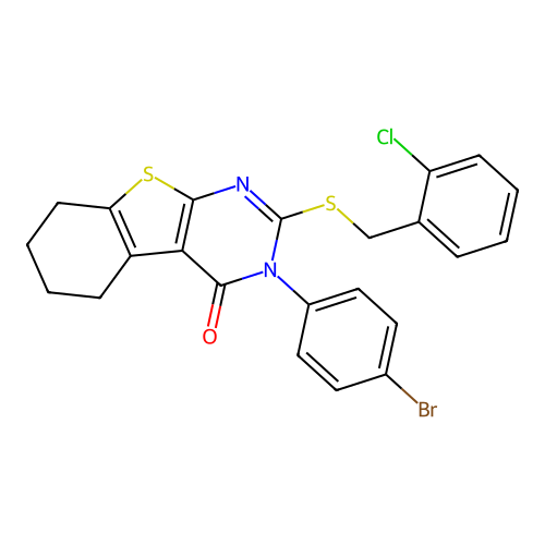 3-(4-bromophenyl)-2-[(2-chlorobenzyl)sulfanyl]-5,6,7,8-tetrahydro[1]benzothieno[2,3-d]pyrimidin-4(3H)-one structure