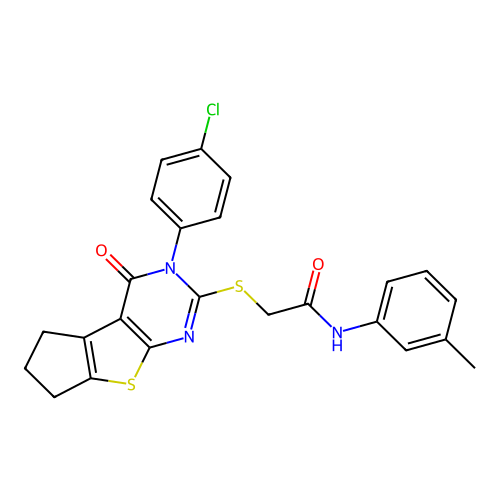 2-((3-(4-chlorophenyl)-4-oxo-4,5,6,7-tetrahydro-3H-cyclopenta[4,5]thieno[2,3-d]pyrimidin-2-yl)thio)-N-(m-tolyl)acetamide structure