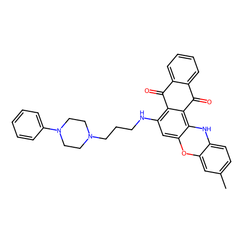 3-methyl-7-((3-(4-phenylpiperazin-1-yl)propyl)amino)-8H-naphtho[2,3-a]phenoxazine-8,13(14H)-dione structure