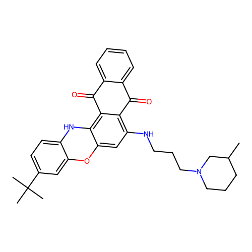 3-(tert-butyl)-7-((3-(3-methylpiperidin-1-yl)propyl)amino)-8H-naphtho[2,3-a]phenoxazine-8,13(14H)-dione structure