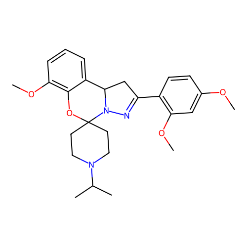 2'-(2,4-dimethoxyphenyl)-7'-methoxy-1-(propan-2-yl)-1',10b'-dihydrospiro[piperidine-4,5'-pyrazolo[1,5-c][1,3]benzoxazine] structure