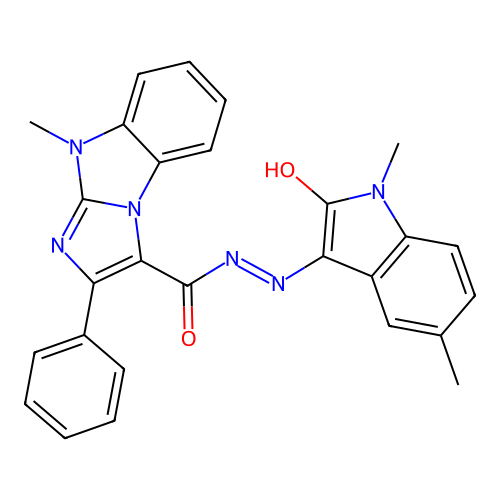 (E)-N'-(1,5-dimethyl-2-oxoindolin-3-ylidene)-9-methyl-2-phenyl-9H-benzo[d]imidazo[1,2-a]imidazole-3-carbohydrazide structure