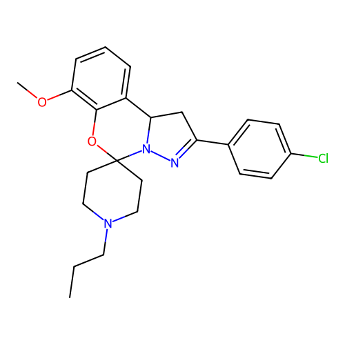 2'-(4-chlorophenyl)-7'-methoxy-1-propyl-1',10b'-dihydrospiro[piperidine-4,5'-pyrazolo[1,5-c][1,3]benzoxazine] structure